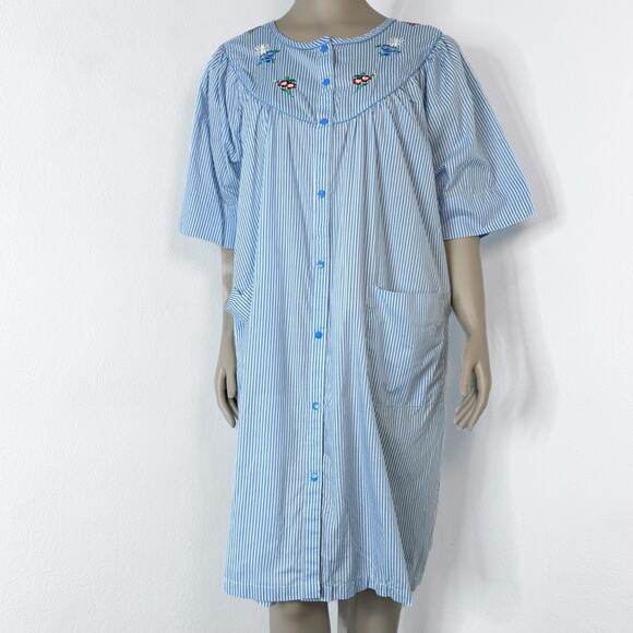 Kelly Reed House Dress Housecoat Snap Front Striped Floral Plus Size 22W 2X - Picture 2 of 6